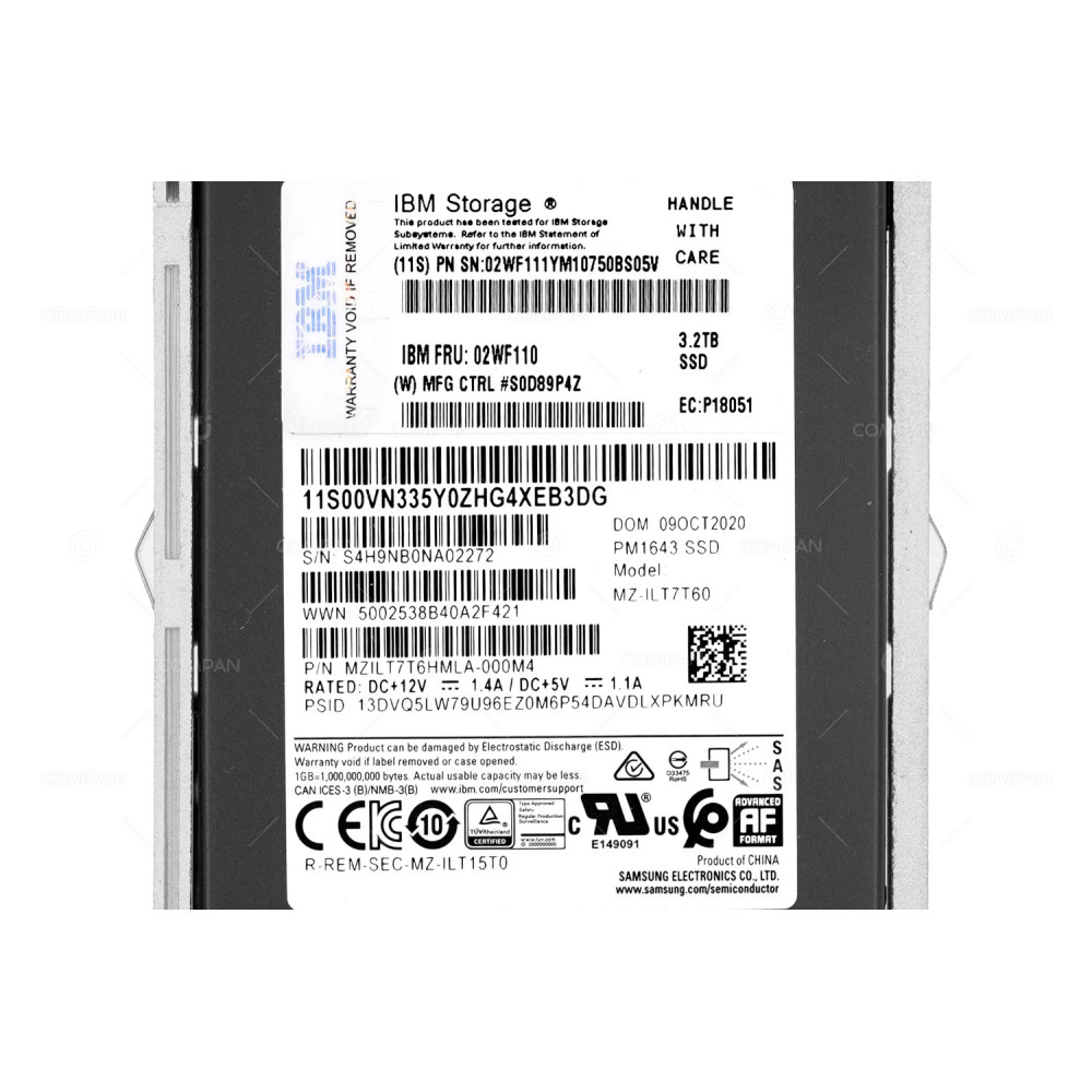 02WF110 IBM 3.2TB 12G SAS 2.5 SFF HOT SWAP SSD MZILT7T6HMLA-000M4, MZ-ILT7T60